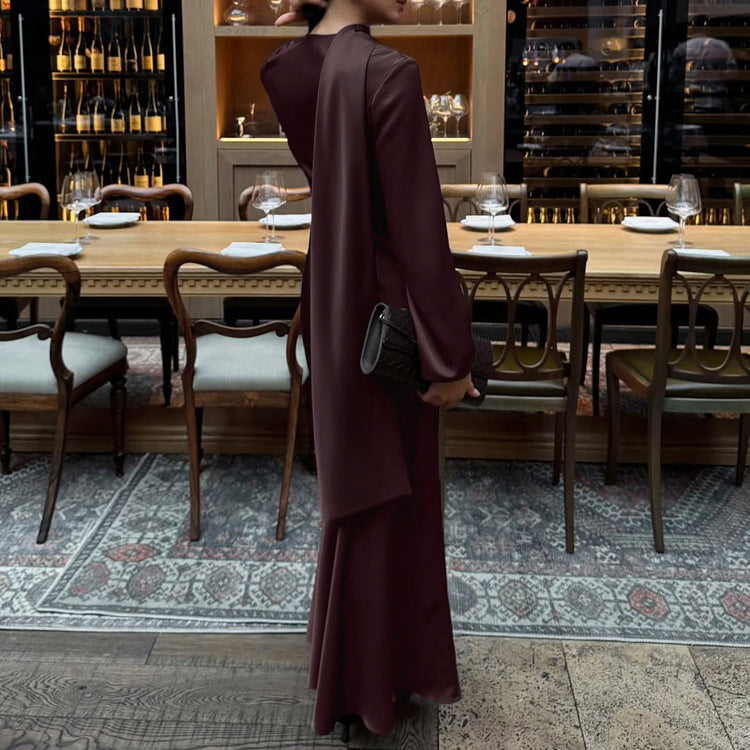 Autumn Scarf V neck Long Sleeve Elegant WomenElegant Dress