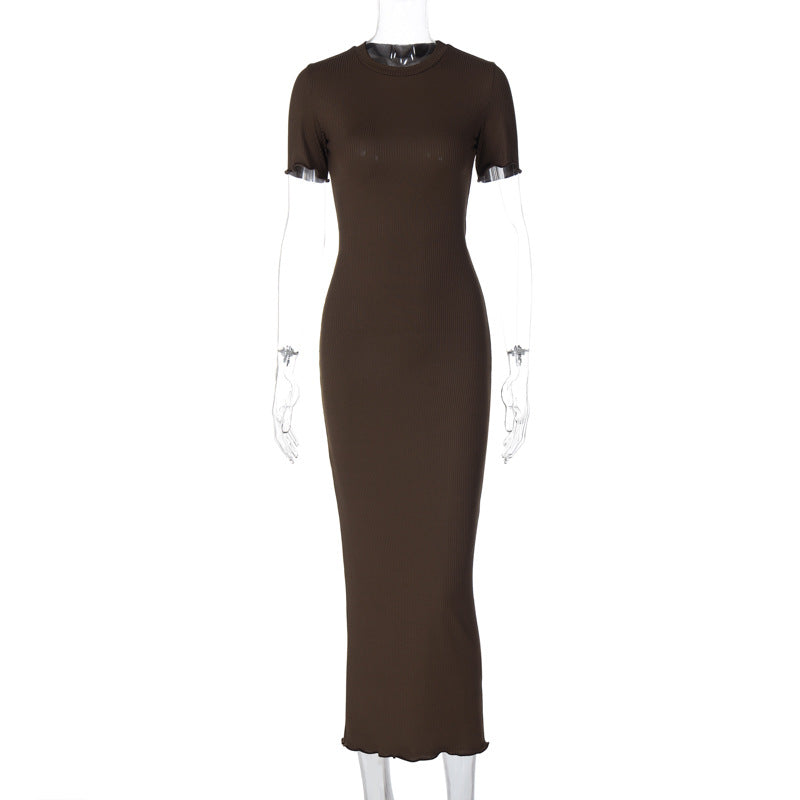 Women Clothing Winter round Neck Slim Back Lace up Long Sleeve Dress