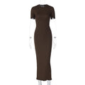 Women Clothing Winter round Neck Slim Back Lace up Long Sleeve Dress
