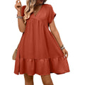 Summer Women Clothing Ruffled V neck Solid Color Holiday Dress