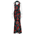 Spring Summer Sexy Dress Strap Backless Deep V Plunge Printed Sexy Slim Dress