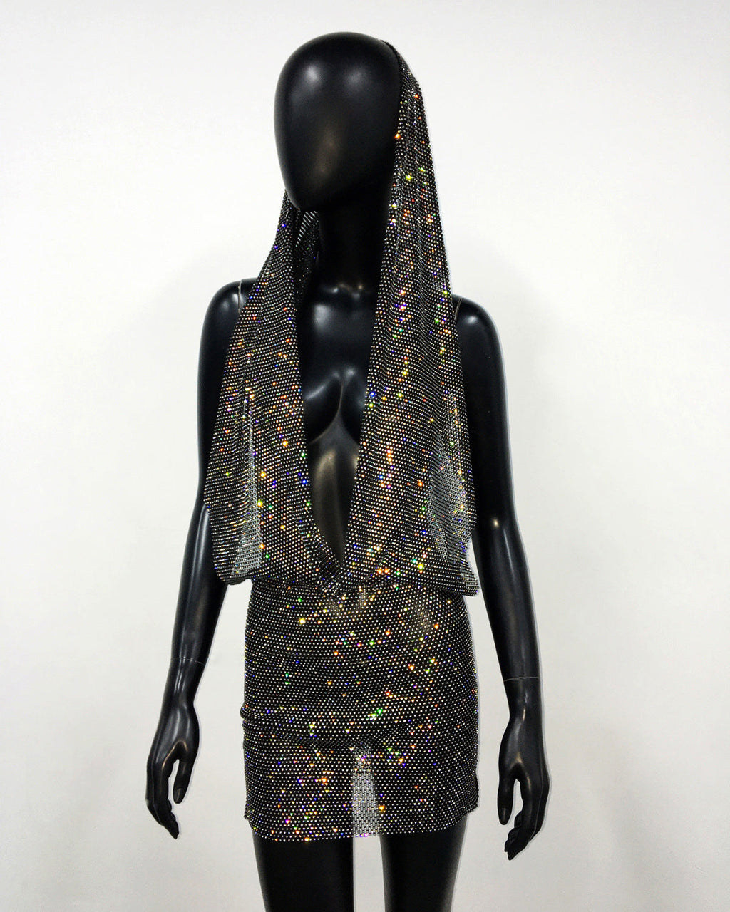 Autumn Winter Rhinestone Pockets Collar Halter Dress Sexy Backless Party Hip Dress