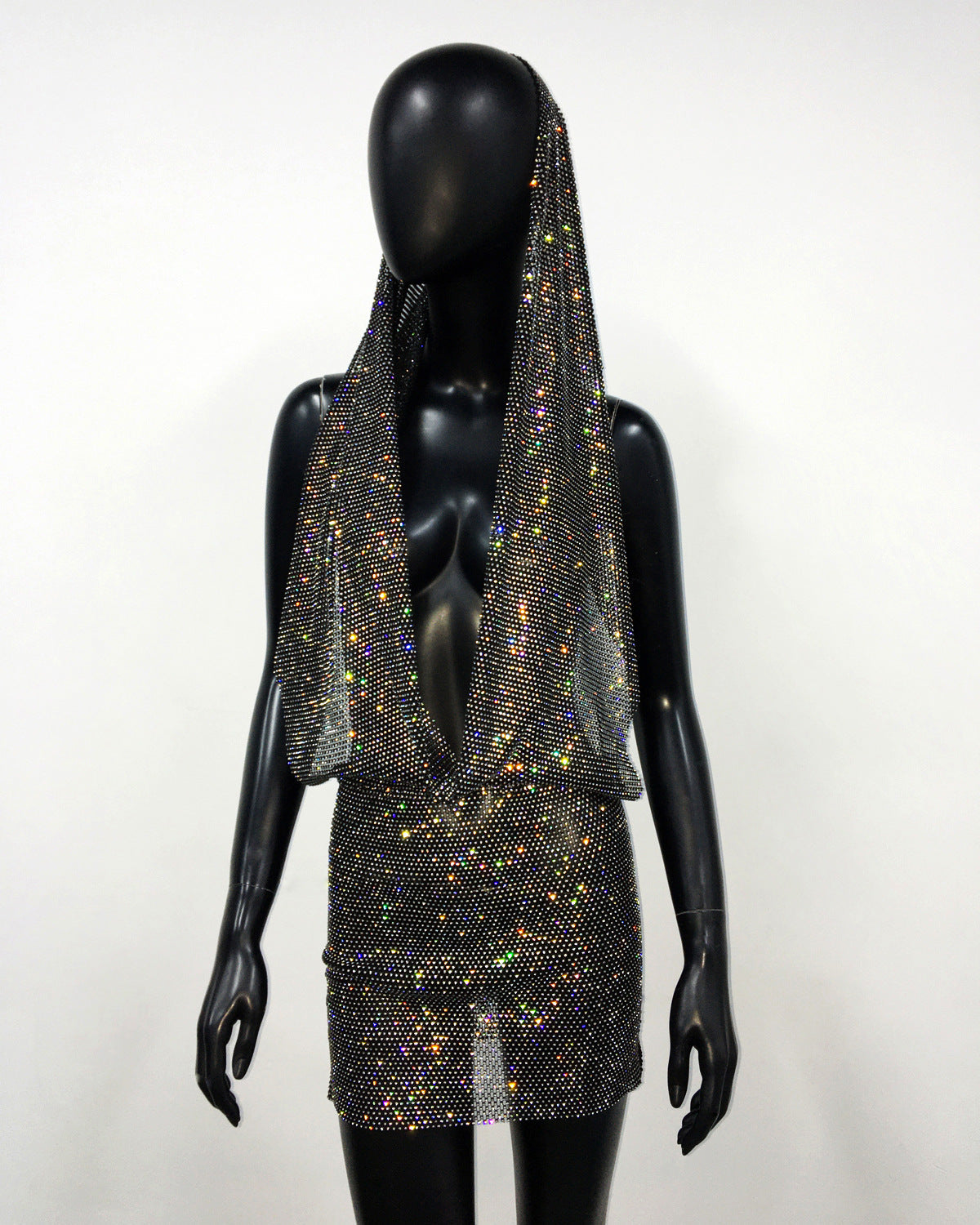 Autumn Winter Rhinestone Pockets Collar Halter Dress Sexy Backless Party Hip Dress