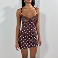Women Braces Dress V neck Flounce a Swing Polka Dot Lace Sexy Dress