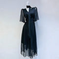 French Solid Color Maxi Dress Spring High Grade Waist Slimming Three Dimensional Floral Design Dress Women