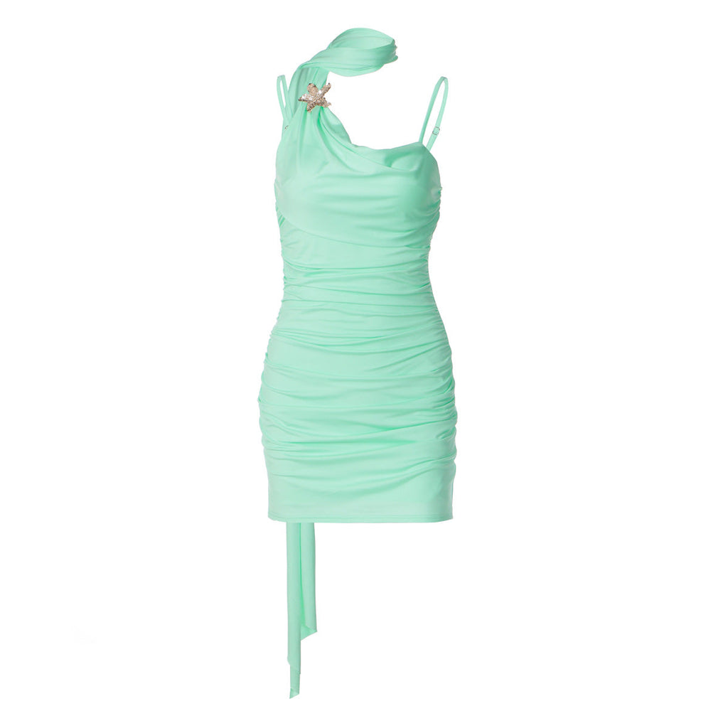Women Autumn Winter Sexy Ruffle Hip Strap Solid Color Dress