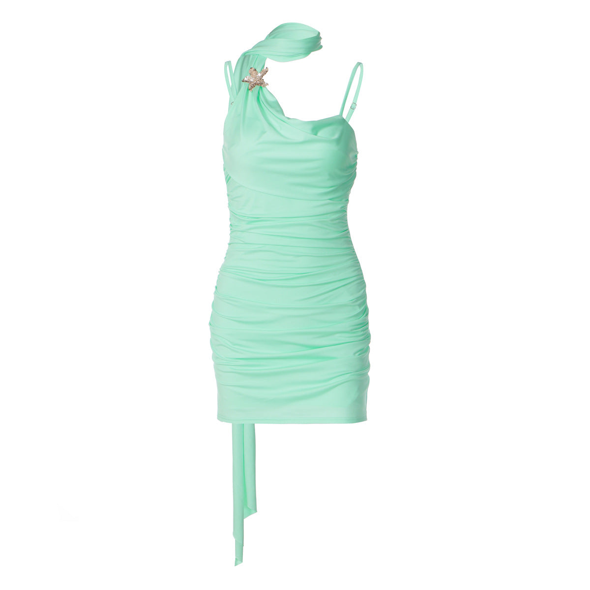 Women Autumn Winter Sexy Ruffle Hip Strap Solid Color Dress