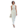Spring Women Clothes Irregular Asymmetric with Personality Slim Half Turtleneck Sleeveless Solid Color Dress