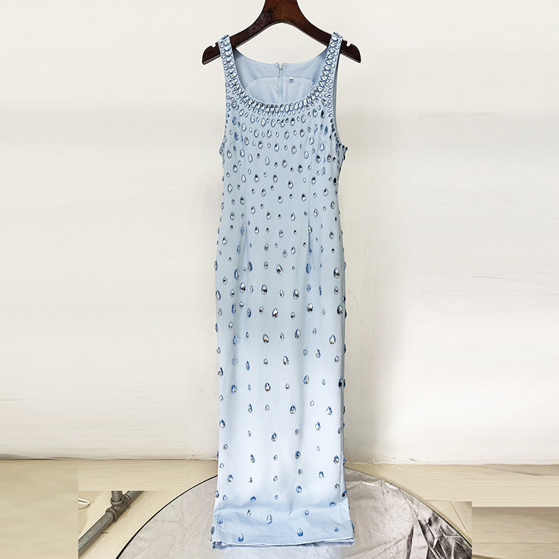 Star Heavy Industry Beads Diamond Elastic Vest Maxi Dress Maxi Dress