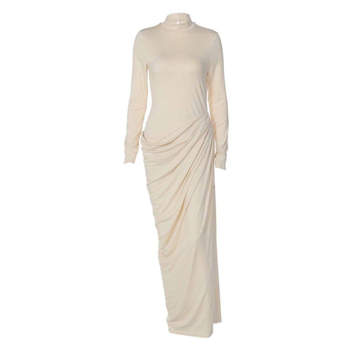 French Women Autumn Sexy Slim Fit Backless Button Solid Color Long Sleeve Dress