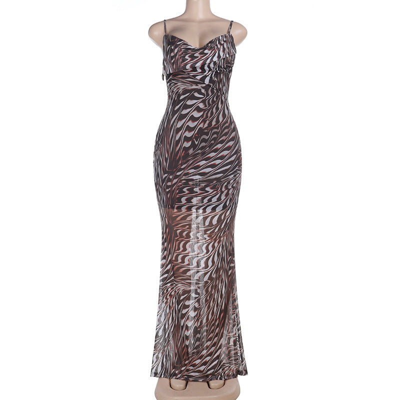 Sexy Slim Mesh Pockets Collar Cami Dress