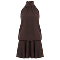 Retro Solid Color Elegant Stitching Pleated Backless Lace up Sexy Halter Dress
