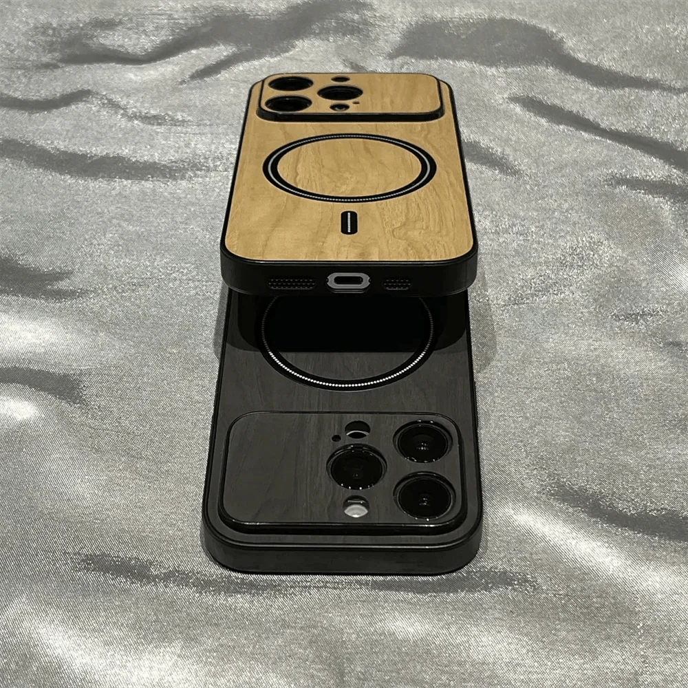 Luxury Wood Grain Magsafe Shockproof iPhone Case