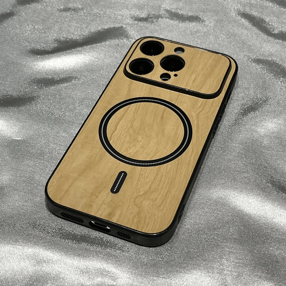 Luxury Wood Grain Magsafe Shockproof iPhone Case